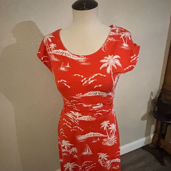 Hobbs London Tropical Print Orange Dress Sz 4 - Picture 7 of 9